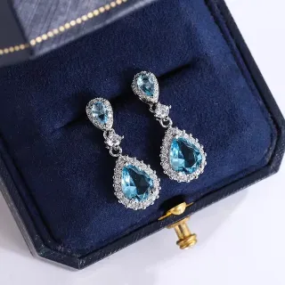 Crystal Blue Stone Work Jewelry Set (4 pcs)